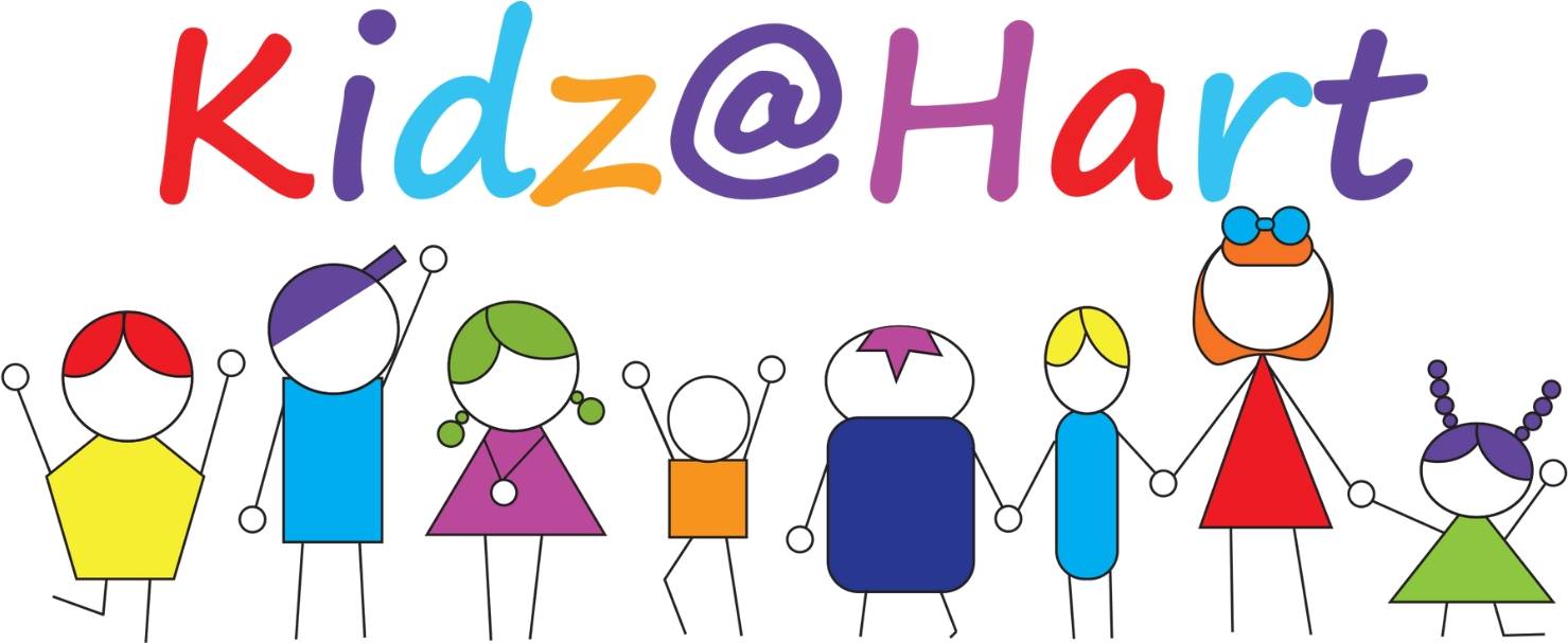 Kidz@Hart illustration — a row of nine cartoon children of different colours holding hands